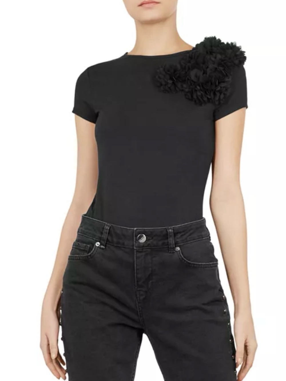 Ted Baker Valera Black Floral Appliqué Tee Size 3 - Medium